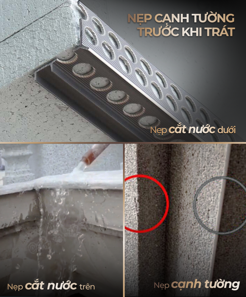 Nẹp cạnh tường trước khi trát